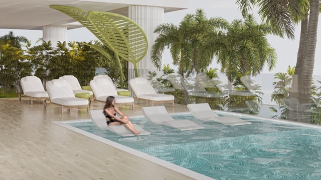 Photo piscine du projet Legado by Prescott - Promoteur Prescott - PGM Real Estate Dubaï - pgmrealestatedubai.com