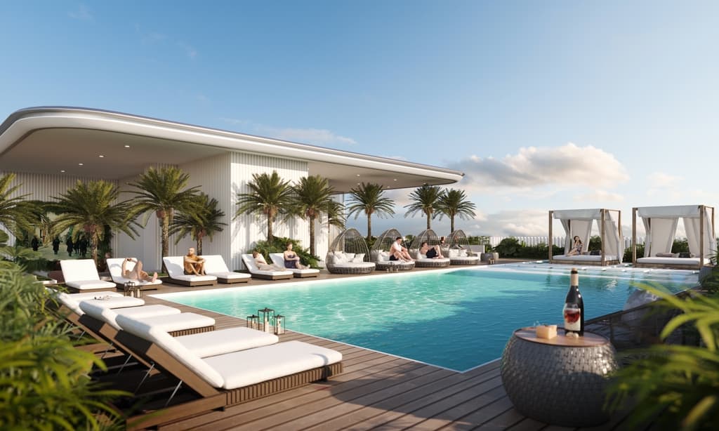 Photo piscine du projet Cove Edition II by Imtiaz - Promoteur Imtiaz Developments - PGM Real Estate Dubaï - pgmrealestatedubai.com