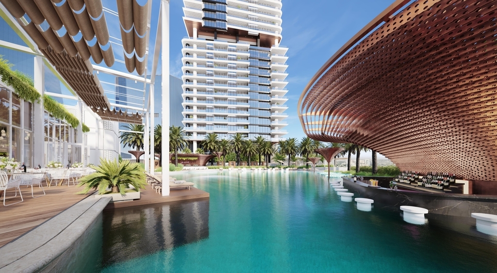 Photo piscine du projet Mercer House by Ellington - Promoteur Ellington Properties - PGM Real Estate Dubaï - pgmrealestatedubai.com